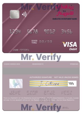 Editable United Arab Emirates Emirates Investment Bank visa debit card Templates in PSD Format
