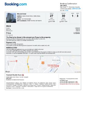 Editable Ethiopia Hotel Booking Form Template | Fillable PDF