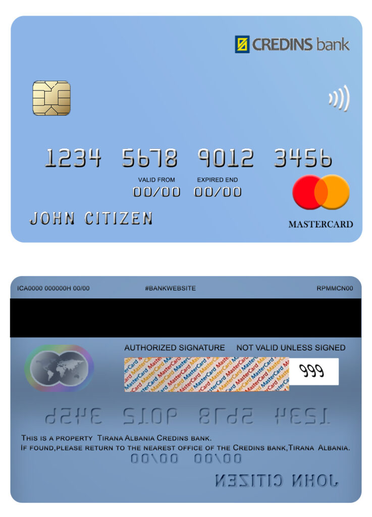 Fillable Albania Credins bank mastercard Templates | Layer-Based PSD