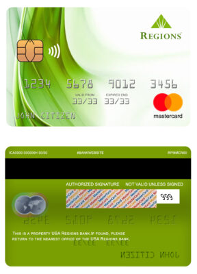 Fillable USA Regions bank mastercard card Templates
