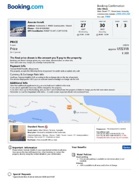 Editable Finland Hotel Booking Form Template | Fillable PDF