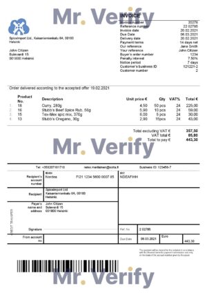 High-Quality Finland SpiceImport Ltd Invoice Template PDF | Fully Editable