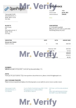 High-Quality Germany OpenProject leading open source project management software Invoice Template PDF | Fully Editable