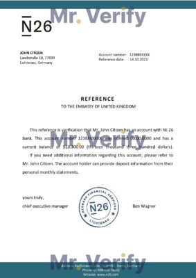 Download Germany N26 Bank Reference Letter Templates | Editable Word
