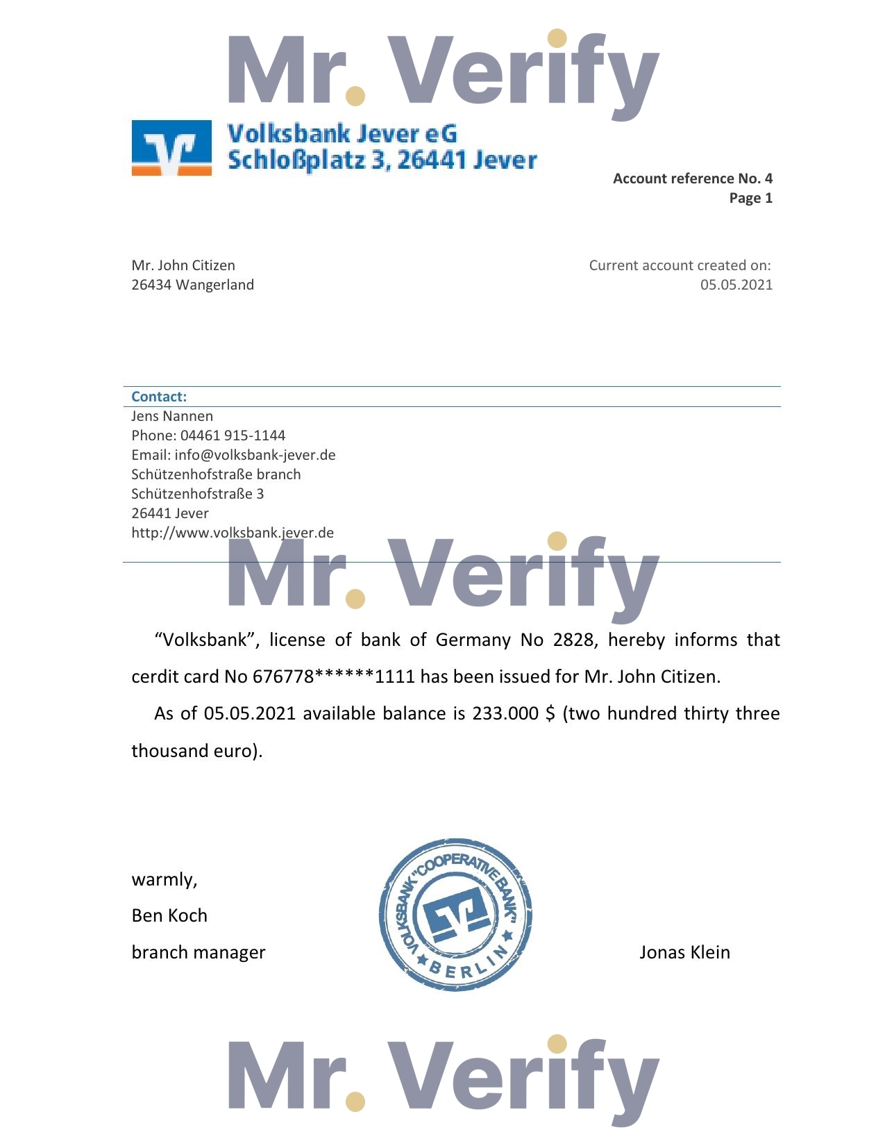 Download Germany Volksbank Bank Reference Letter Templates | Editable Word
