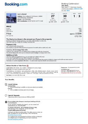 Editable Guatemala Hotel Booking Form Template | Fillable PDF