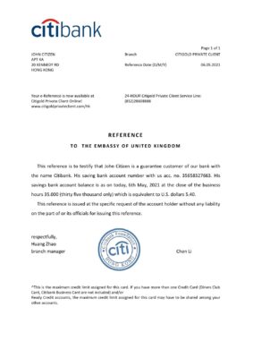 Download Hong Kong Citibank Bank Reference Letter Templates | Editable Word