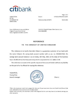 Download Hong Kong Citibank Bank Reference Letter Templates | Editable Word
