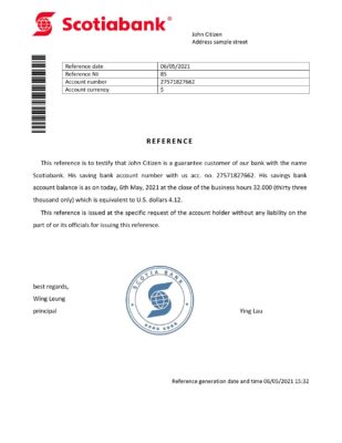 Download Hong Kong Scotiabank Bank Reference Letter Templates | Editable Word