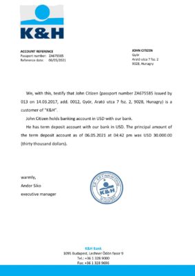 Download Hungary K&H Bank Reference Letter Templates | Editable Word