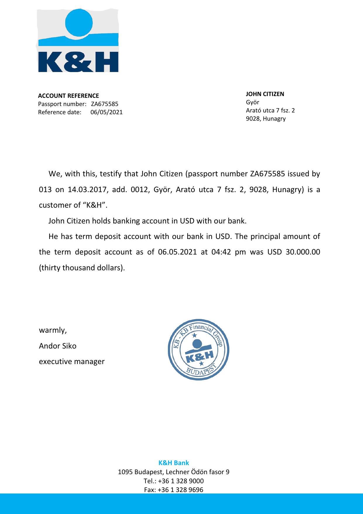 Download Hungary K&H Bank Reference Letter Templates | Editable Word