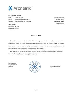 Download Iceland Arion Bank Reference Letter Templates | Editable Word