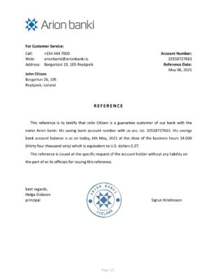 Download Iceland Arion Bank Reference Letter Templates | Editable Word