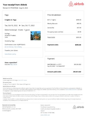 Customizable India Airbnb Reservation Template | Word & PDF Formats