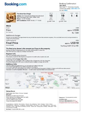 Customizable India Airbnb Reservation Template | Word & PDF Formats