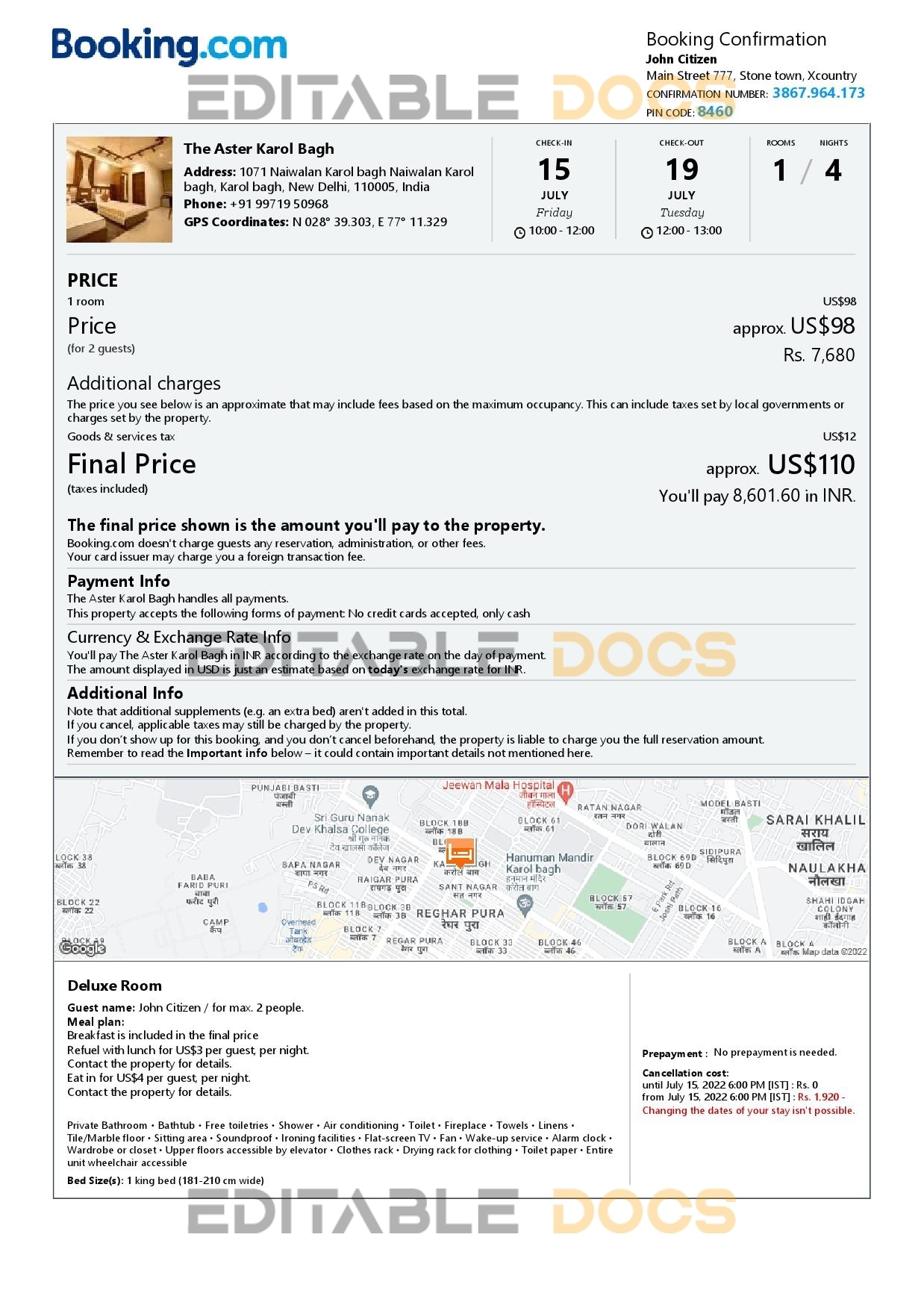 Customizable India Airbnb Reservation Template | Word & PDF Formats