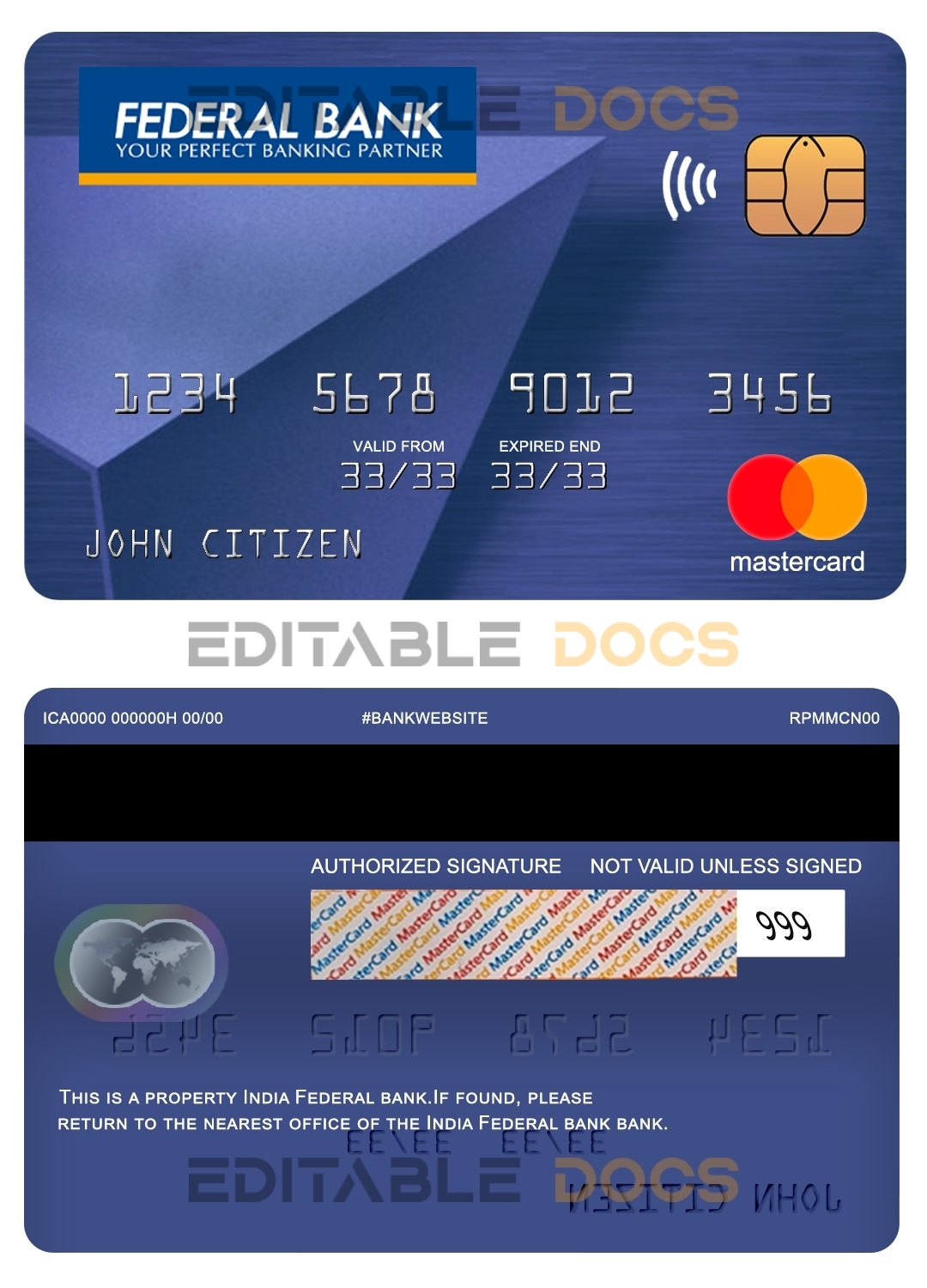 Fillable India Federal bank mastercard Templates | Layer-Based PSD