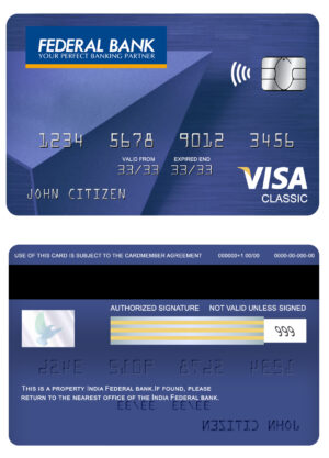 Editable India Federal bank visa classic card Templates