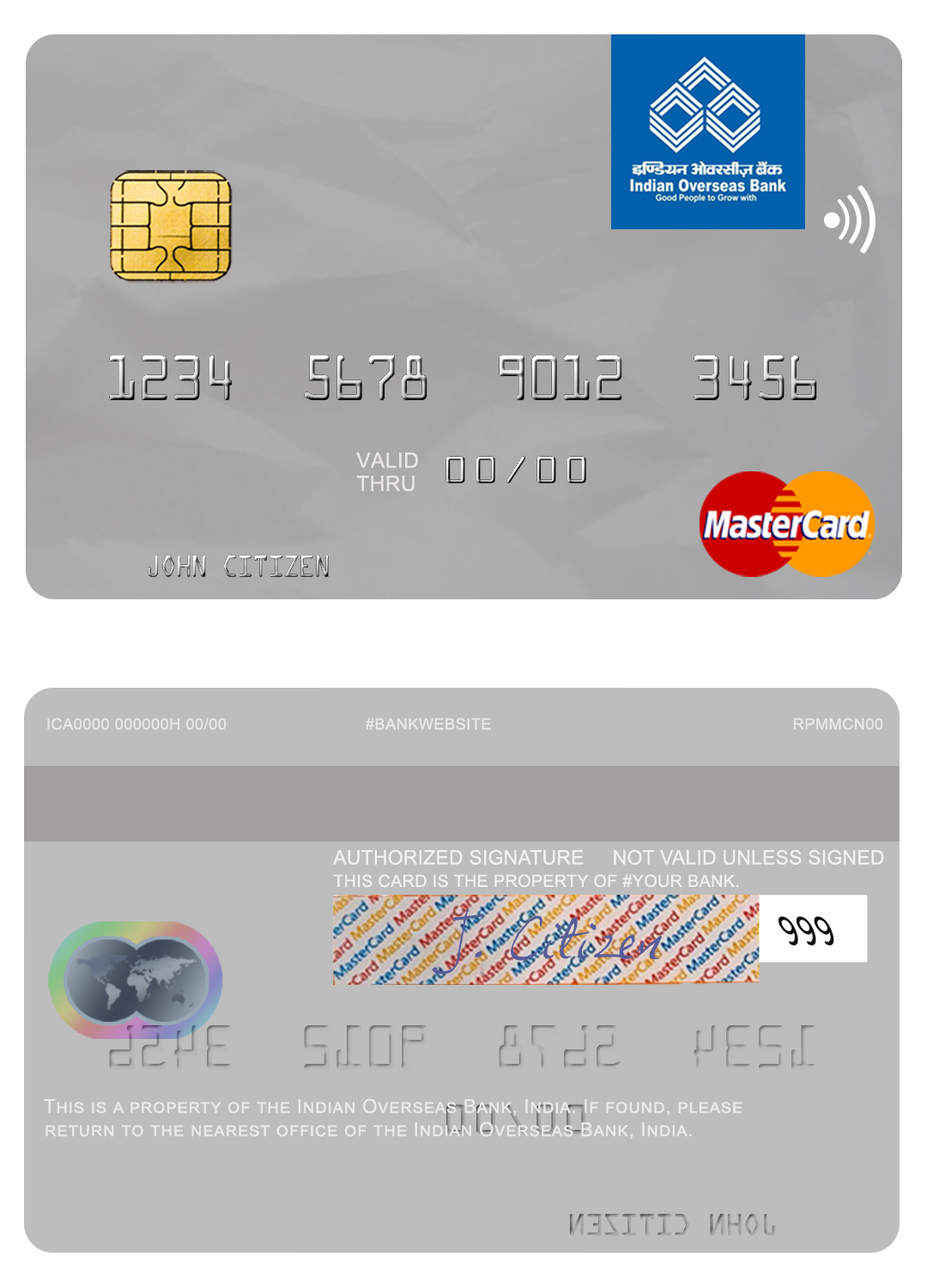 Editable India Indian Overseas Bank mastercard Templates in PSD Format