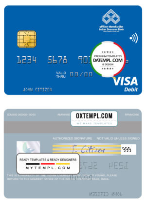 Fillable India Indian Overseas Bank visa card Templates | Layer-Based PSD