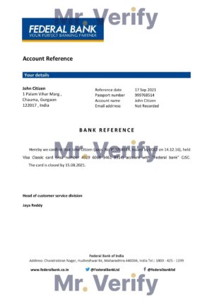 Download India Federal Bank Reference Letter Templates | Editable Word