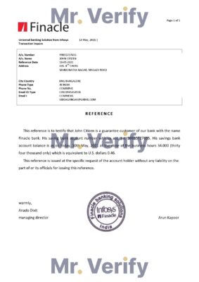 Download India Finacle Bank Reference Letter Templates | Editable Word