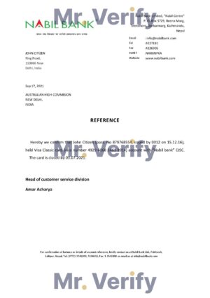 Download India Nabil Bank Reference Letter Templates | Editable Word