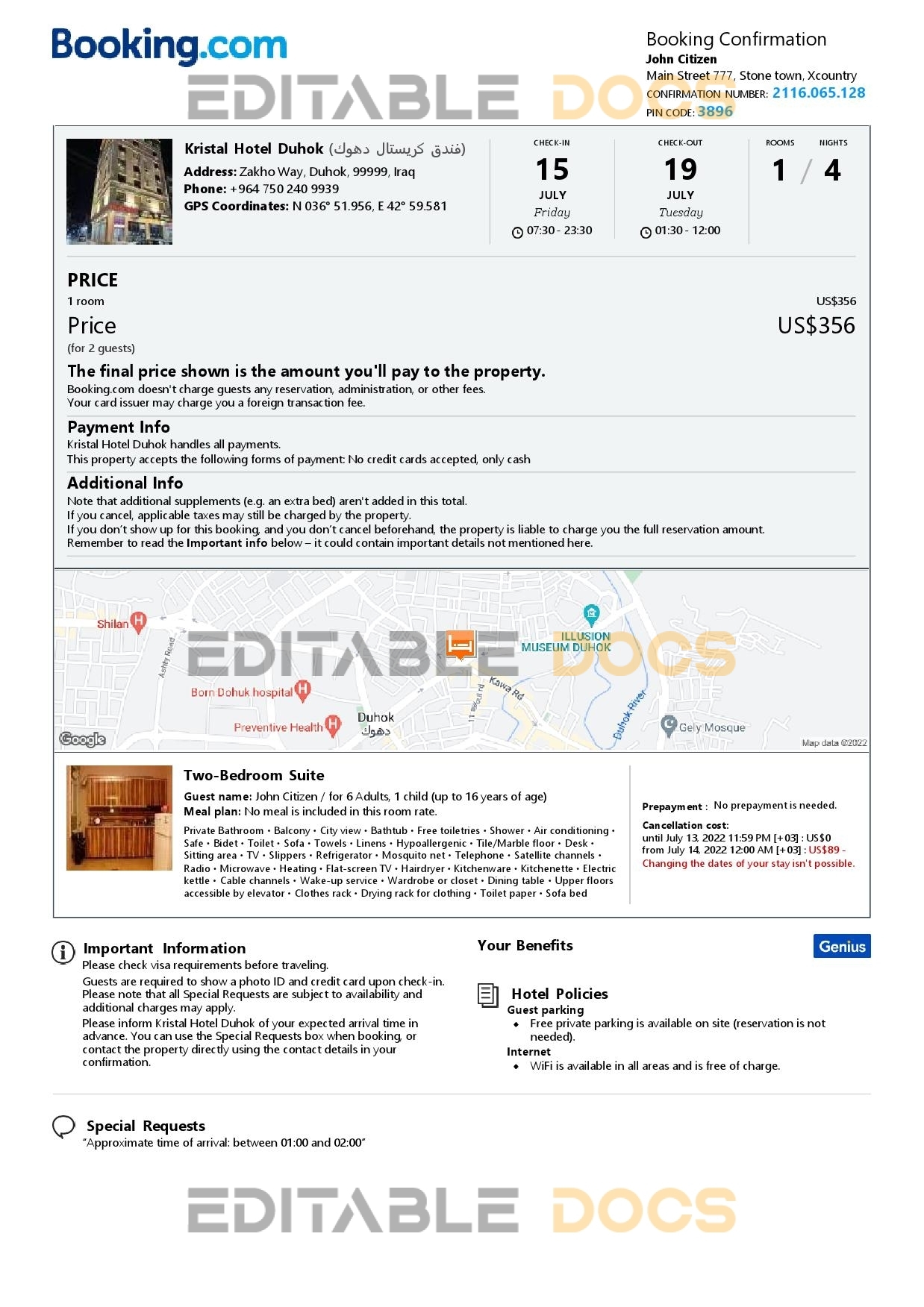 Customizable Iraq Airbnb Reservation Template | Word & PDF Formats