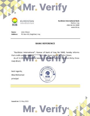 Download Iraq Kurdistan International Bank Reference Letter Templates | Editable Word