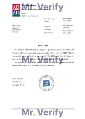 Download Ireland AIB Bank Reference Letter Templates | Editable Word