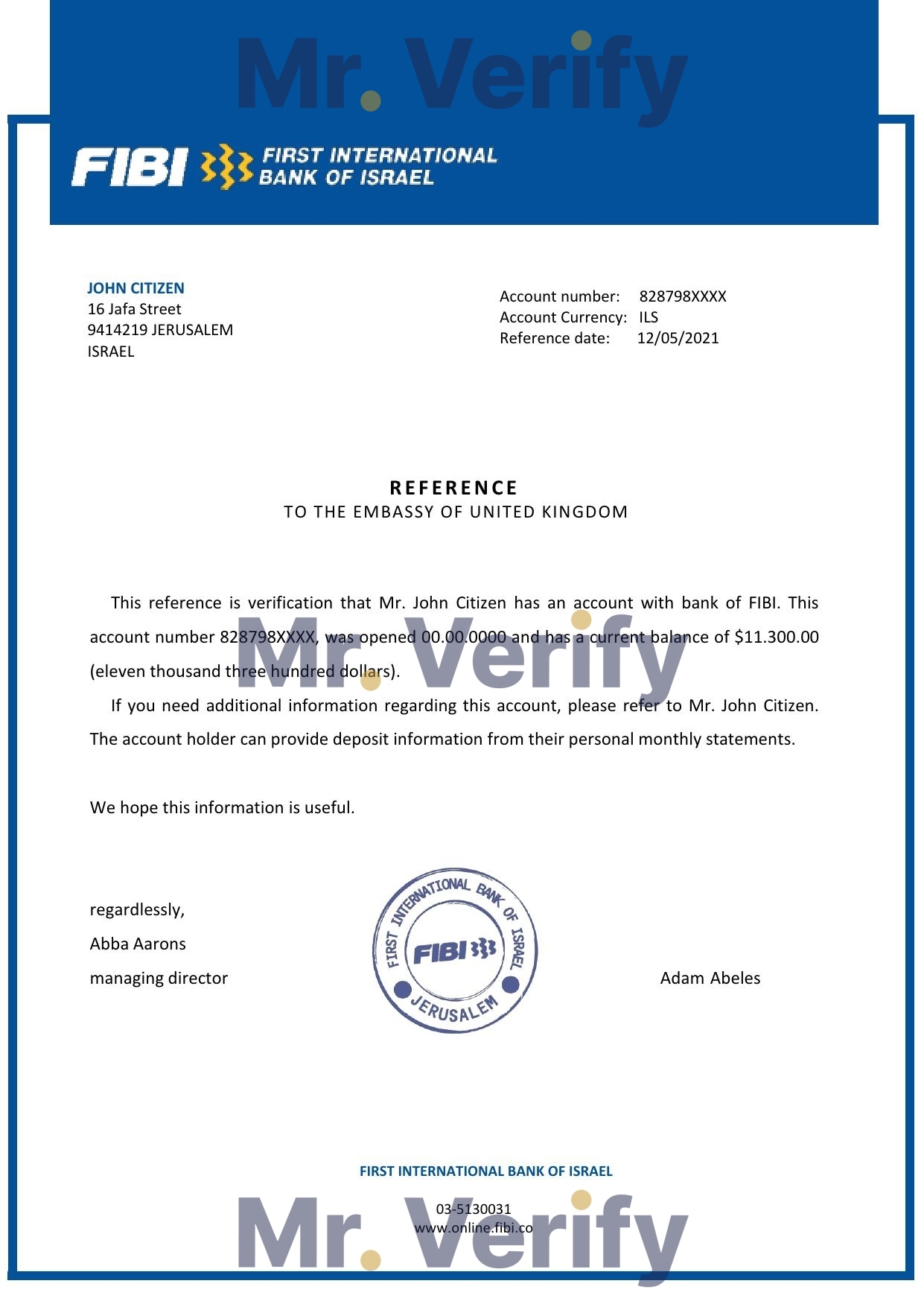 Download Israel First International Bank of Israel Bank Reference Letter Templates | Editable Word