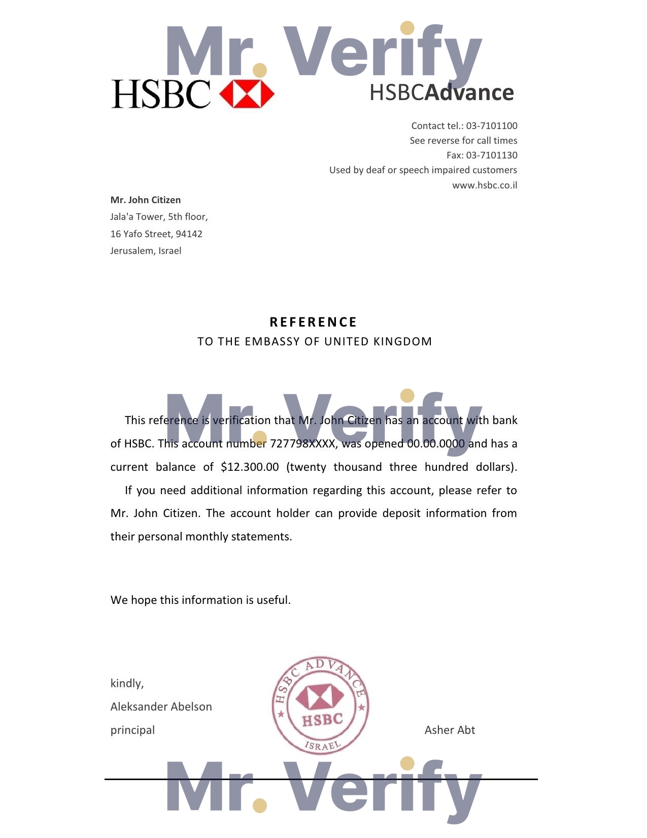 Download Israel HSBC Bank Reference Letter Templates | Editable Word