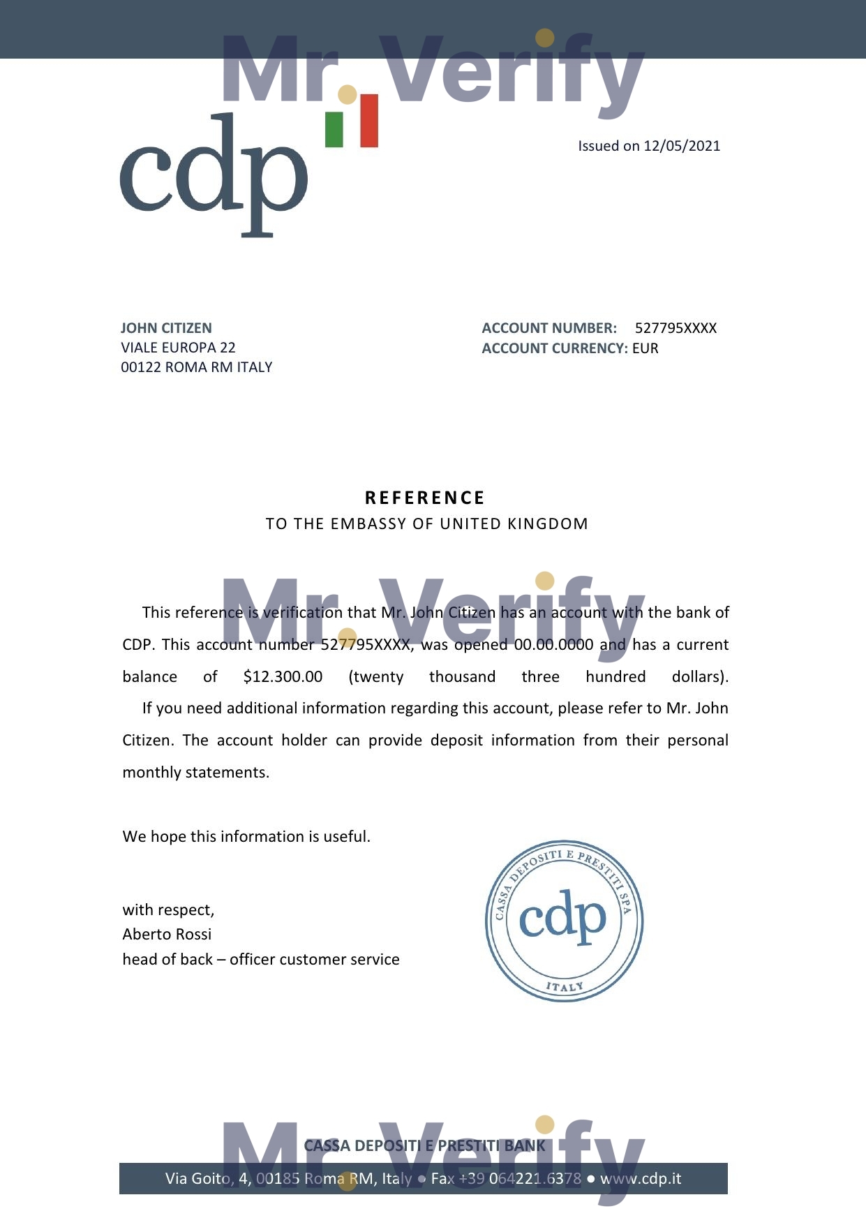 Download Italy CDP Bank Reference Letter Templates | Editable Word