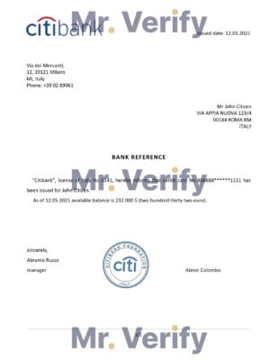Download Italy Citibank Bank Reference Letter Templates | Editable Word