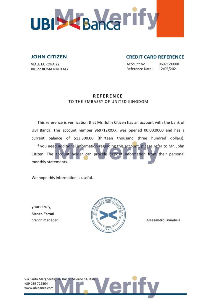 Download Italy UBI Bank Reference Letter Templates | Editable Word