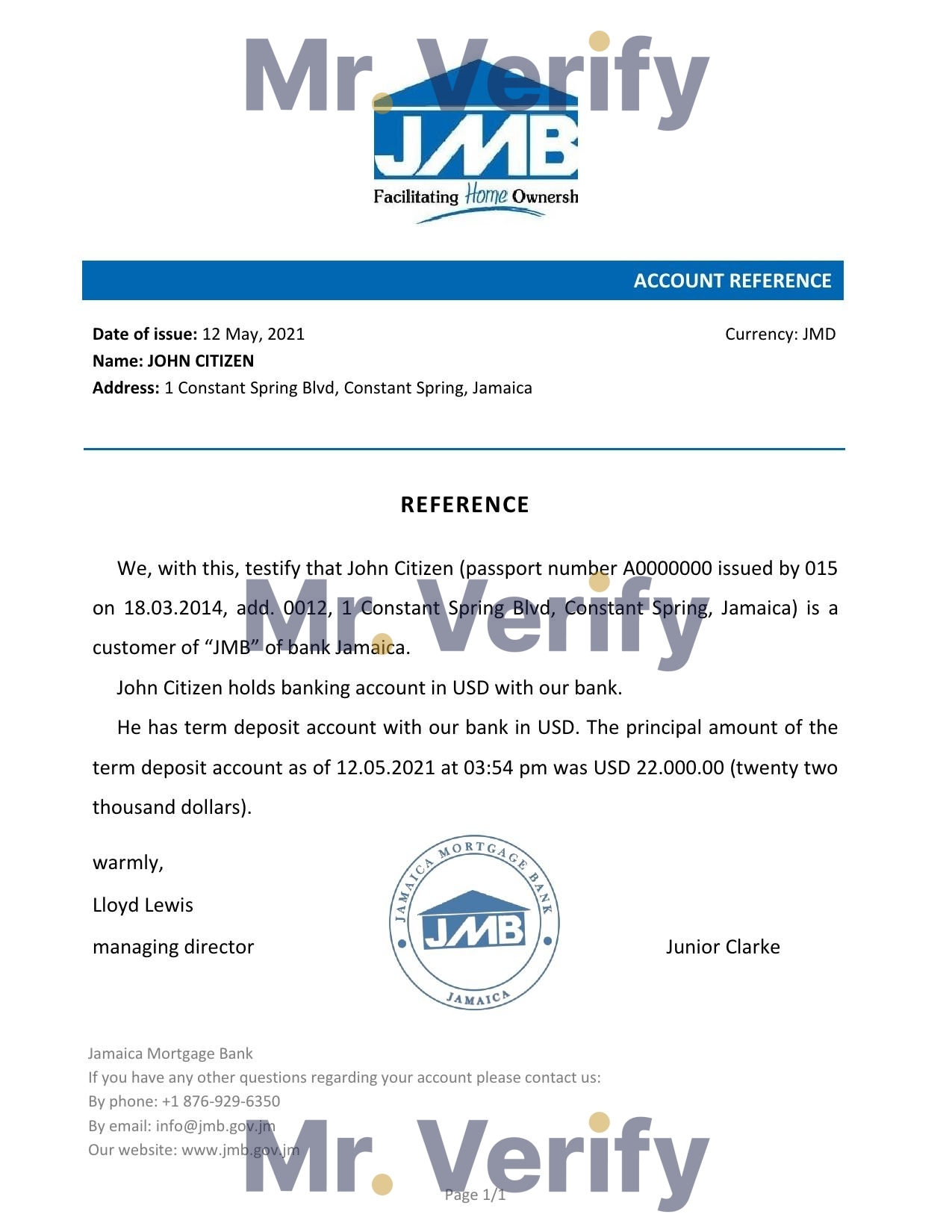 Download Jamaica Mortgage Bank Reference Letter Templates | Editable Word
