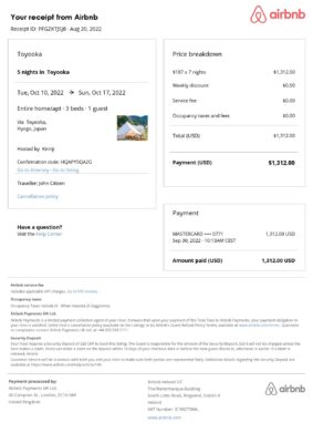 Customizable Japan Airbnb Reservation Template | Word & PDF Formats