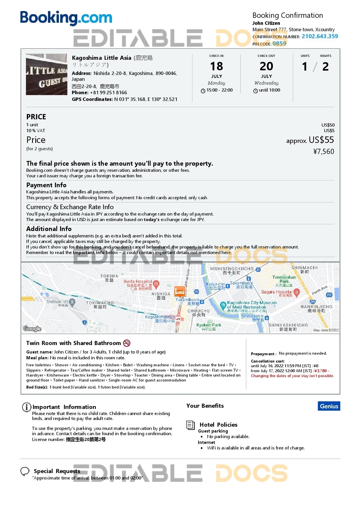 Customizable Japan Airbnb Reservation Template | Word & PDF Formats