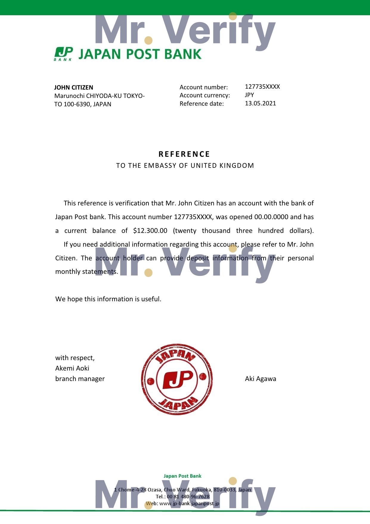 Download Japan Post bank Bank Reference Letter Templates | Editable Word