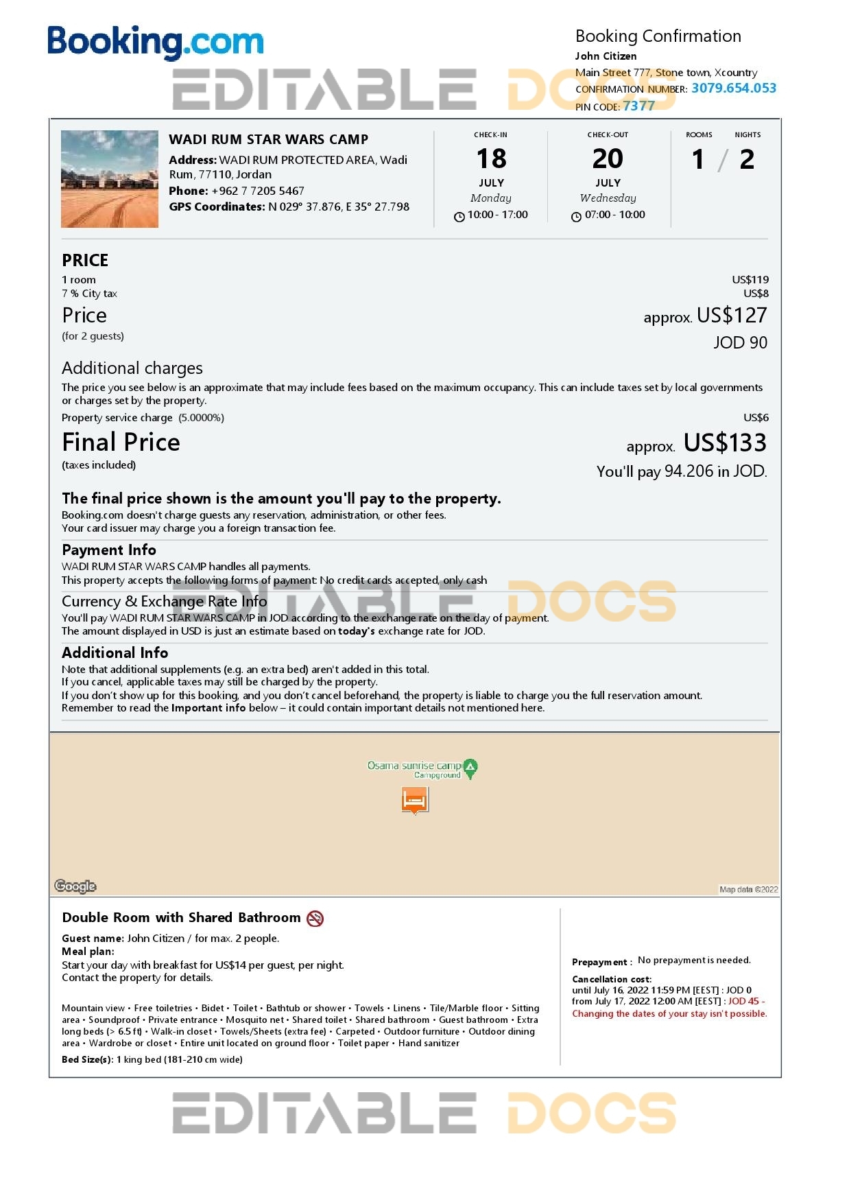 Customizable Jordan Airbnb Reservation Template | Word & PDF Formats