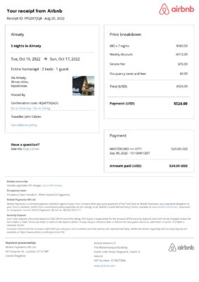 Customizable Kazakhstan Airbnb Reservation Template | Word & PDF Formats