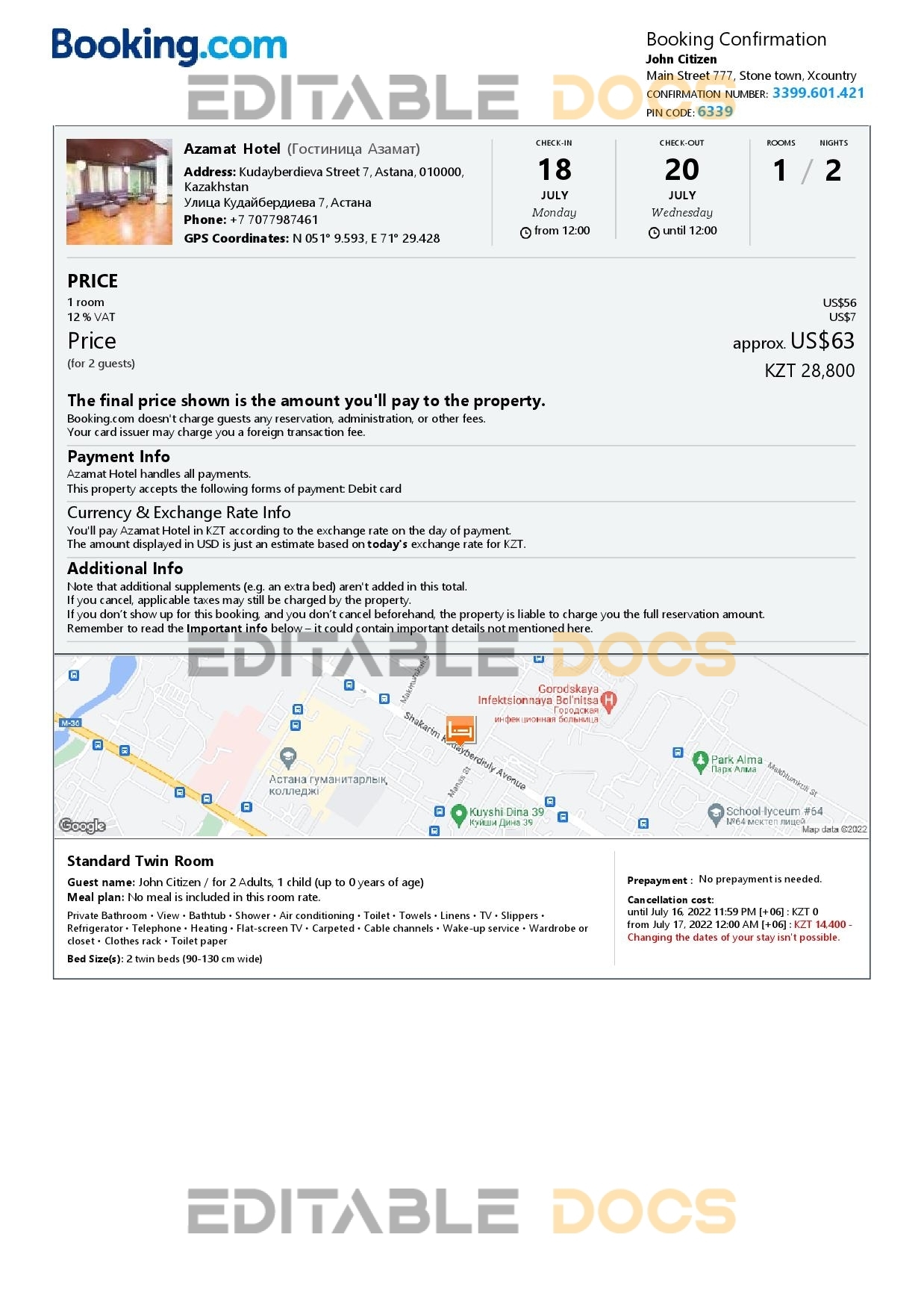 Customizable Kazakhstan Airbnb Reservation Template | Word & PDF Formats