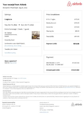 Customizable Kuwait Airbnb Reservation Template | Word & PDF Formats