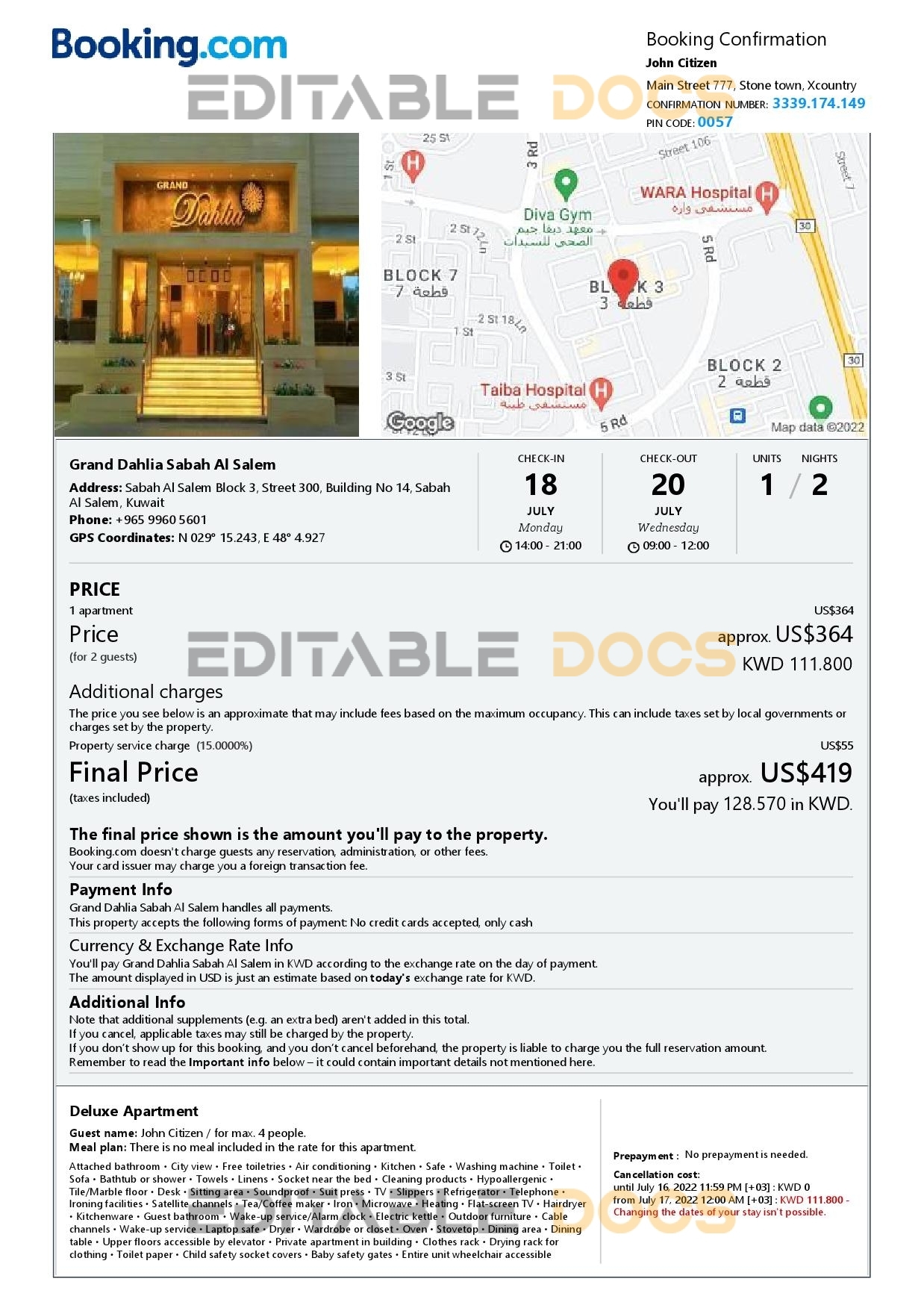 Customizable Kuwait Airbnb Reservation Template | Word & PDF Formats