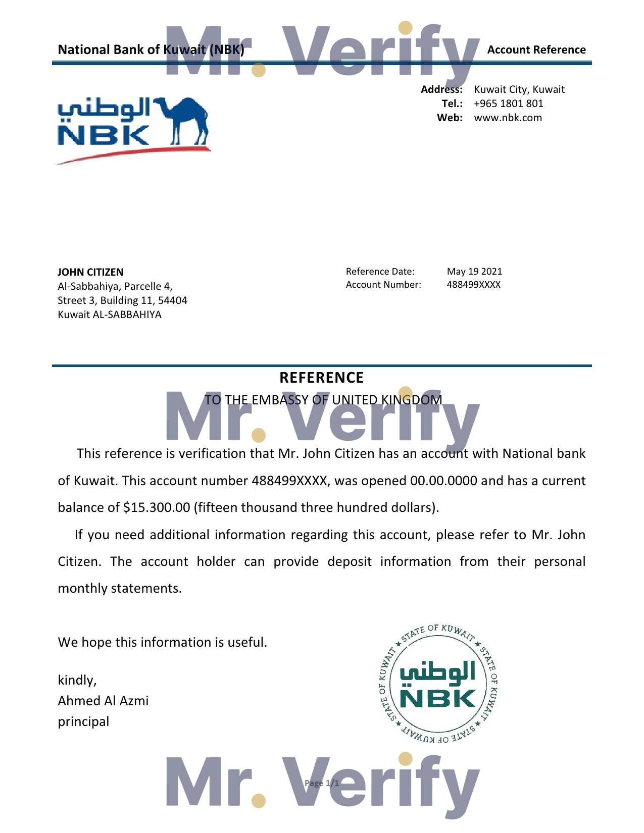 Download Kuwait National Bank of Kuwait Bank Reference Letter Templates | Editable Word