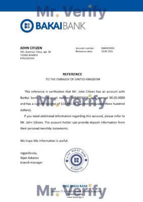 Download Kyrgyzstan OJSC Bakai Bank Reference Letter Templates | Editable Word