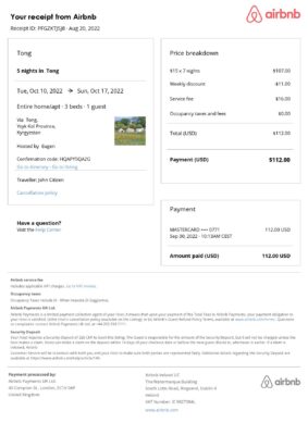 Customizable Kyrgyztsan Airbnb Reservation Template | Word & PDF Formats