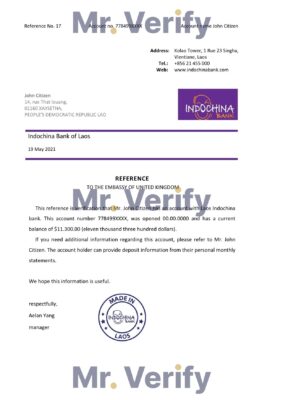 Download Laos Indochina Bank Reference Letter Templates | Editable Word