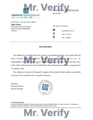 Download Lebanon Emirates Lebanon Bank Reference Letter Templates | Editable Word