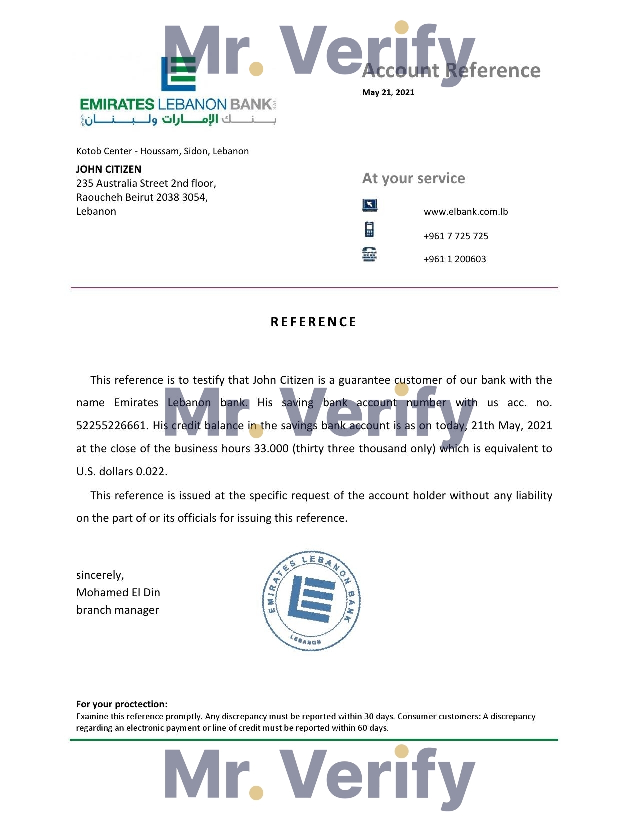 Download Lebanon Emirates Lebanon Bank Reference Letter Templates | Editable Word